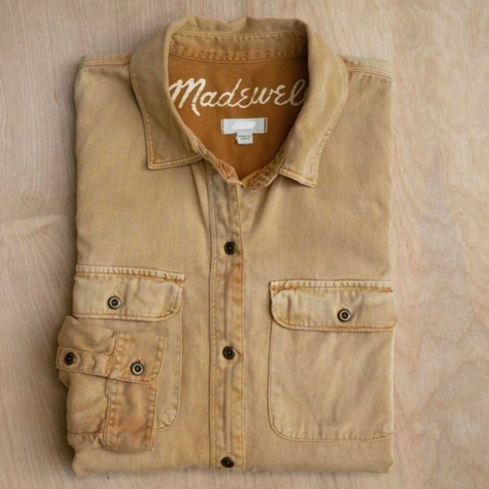 MADEWELL Tomboy Work Shirt in Yellow Denim 100% Cotton SZ S - Picture 3 of 7